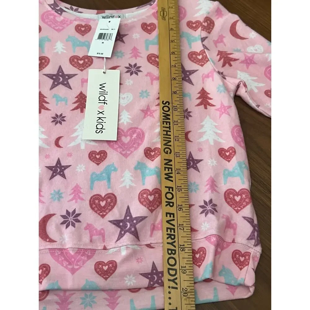 Wildfox Kids Pink Heart Star Print Sweatshirt NWT Size 7/8 Girls